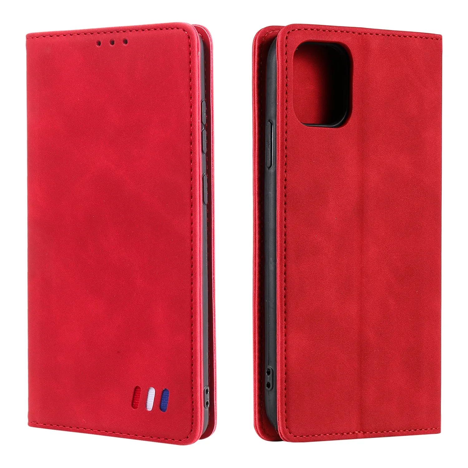 001 Series Auto-absorbed Skin-touch Feeling Leather Full-Protection Phone Case with Stand Design for iPhone 13 Pro 6.1 inch