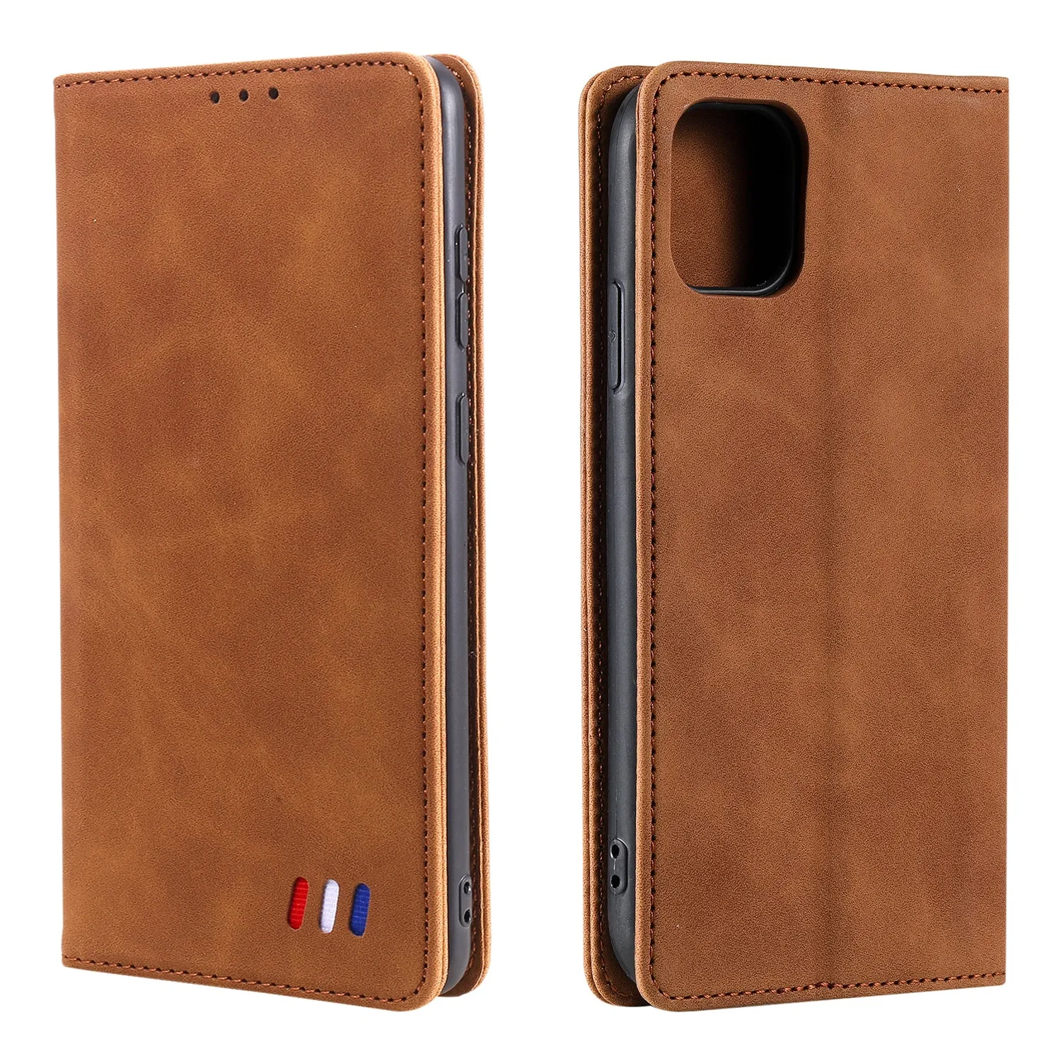 001 Series Auto-absorbed Skin-touch Feeling Leather Full-Protection Phone Case with Stand Design for iPhone 13 Pro 6.1 inch