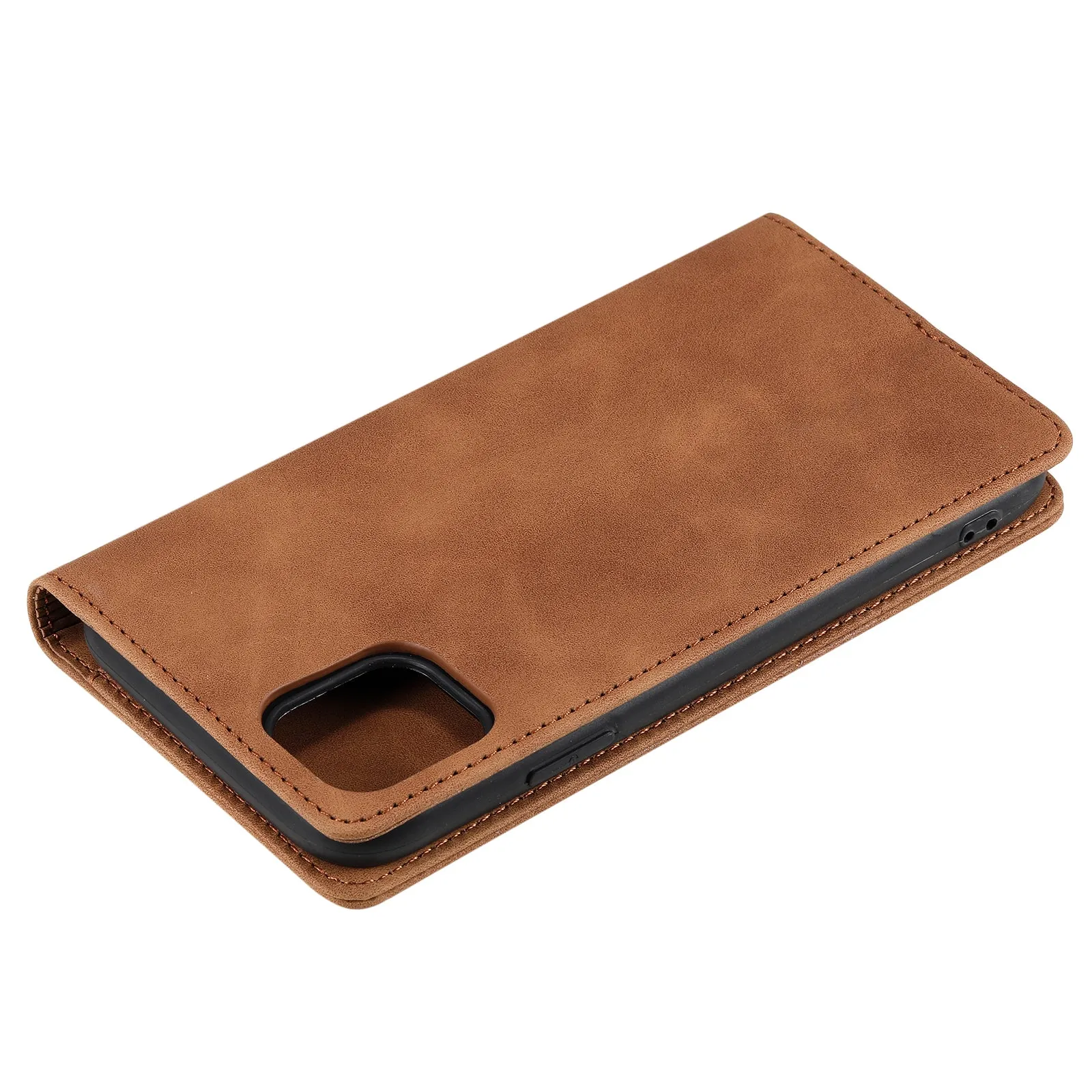 001 Series Auto-absorbed Skin-touch Feeling Leather Full-Protection Phone Case with Stand Design for iPhone 13 Pro 6.1 inch