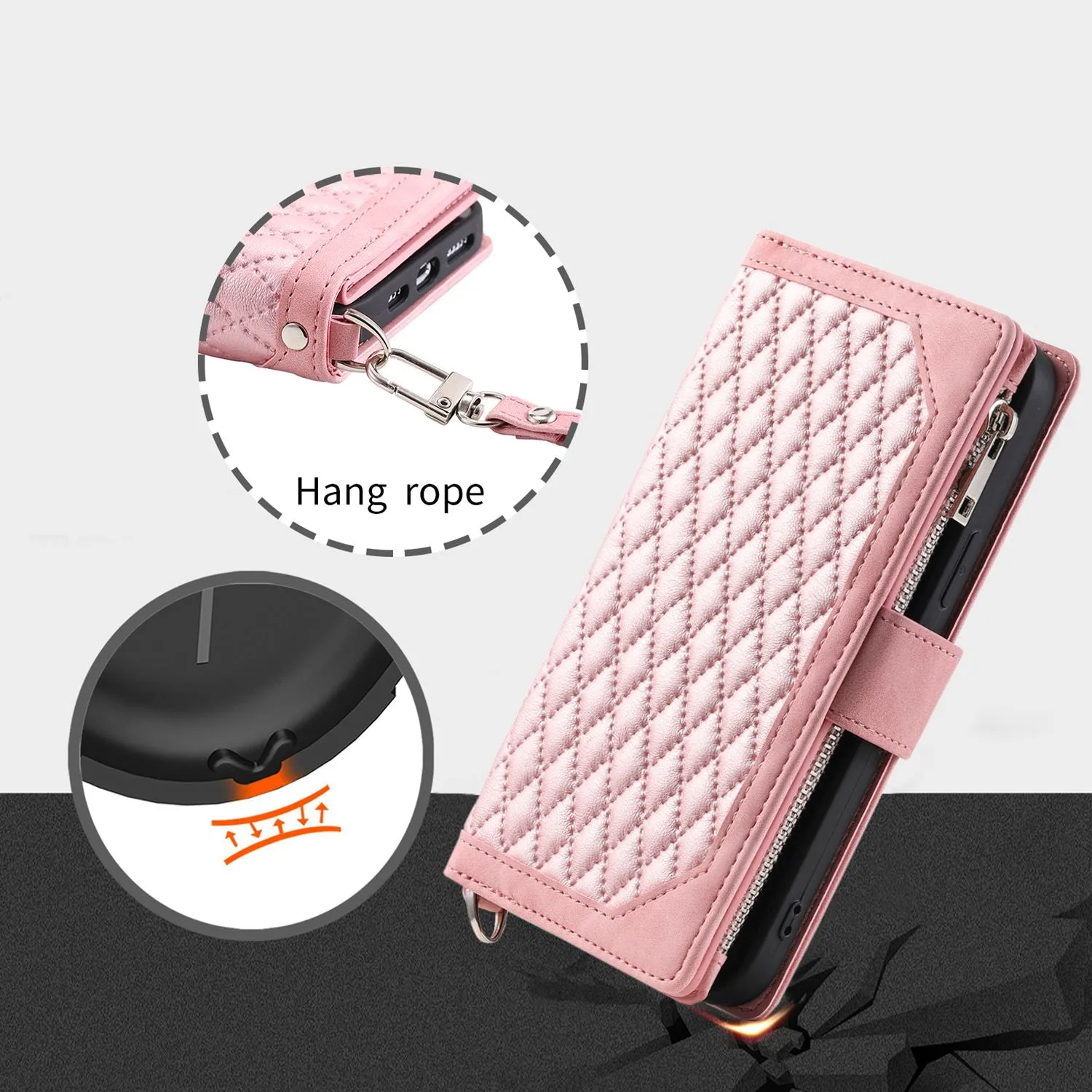 005 Style for Samsung Galaxy A51 4G SM-A515 Zipper Pocket Anti-scratch Phone Case Rhombus Texture PU Leather Stand Wallet Cover with Wrist Strap