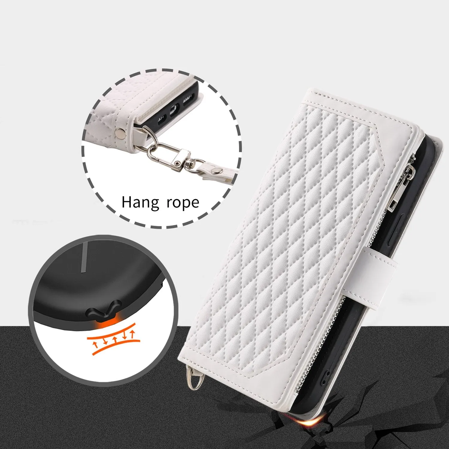 005 Style for Samsung Galaxy A51 4G SM-A515 Zipper Pocket Anti-scratch Phone Case Rhombus Texture PU Leather Stand Wallet Cover with Wrist Strap