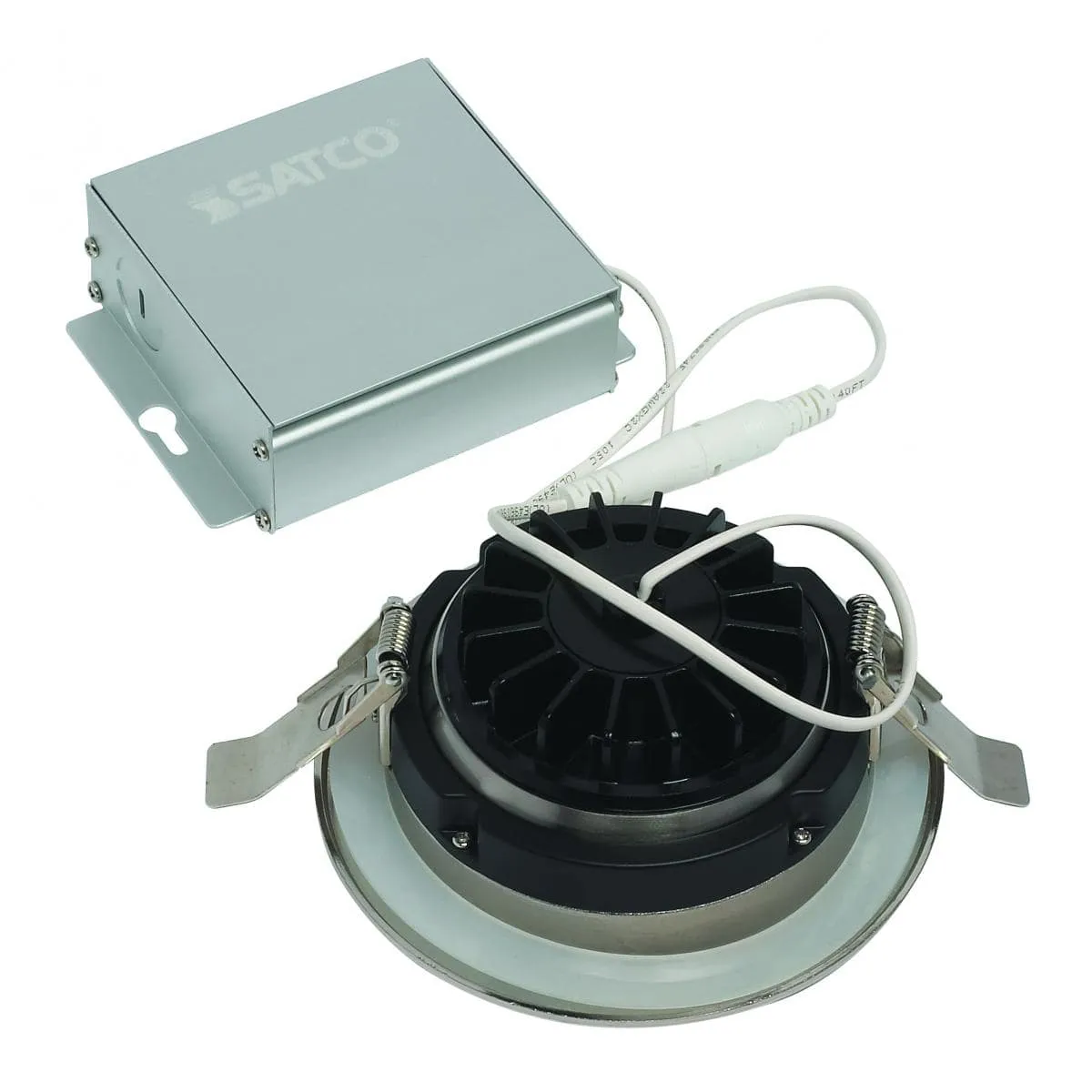 12 watt LED Direct Wire Downlight; Gimbaled; 4 inch; 3000K; 120 volt; Dimmable; Round; Remote Driver; Brushed Nickel