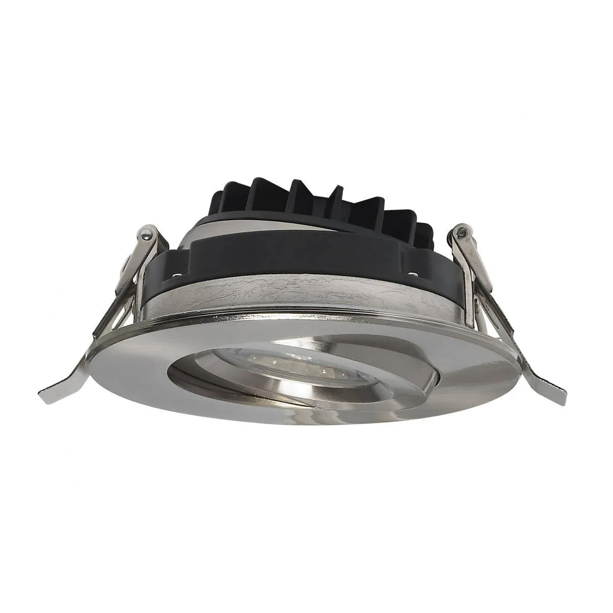 12 watt LED Direct Wire Downlight; Gimbaled; 4 inch; 3000K; 120 volt; Dimmable; Round; Remote Driver; Brushed Nickel