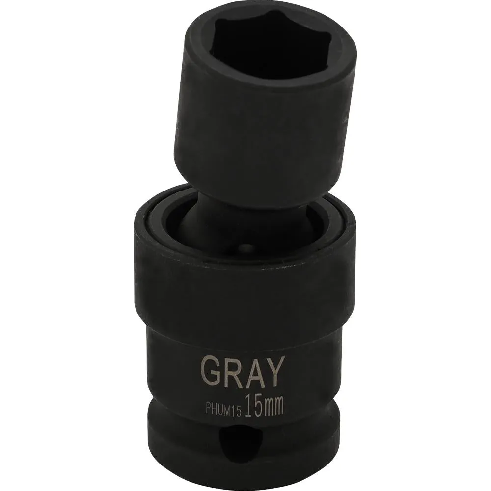 1/2" Drive 6 Point Metric Universal Joint Sockets - Impact Black Industrial Finish