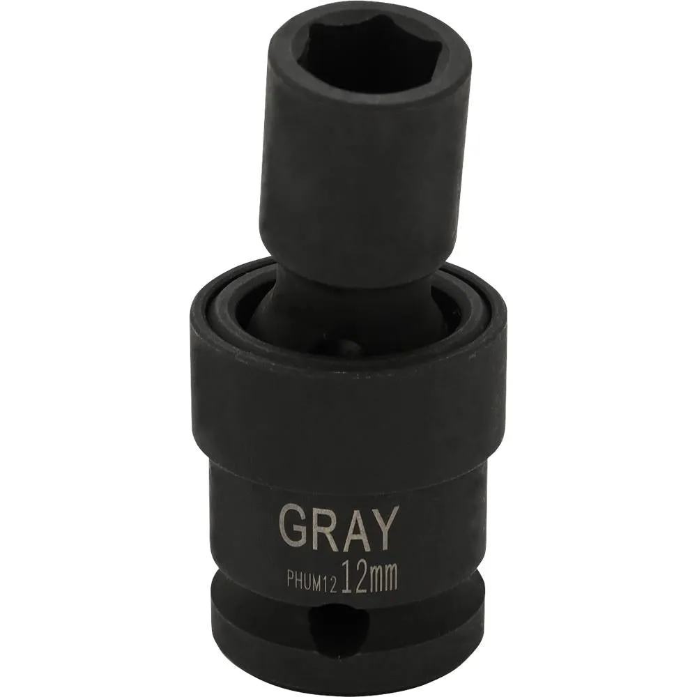 1/2" Drive 6 Point Metric Universal Joint Sockets - Impact Black Industrial Finish