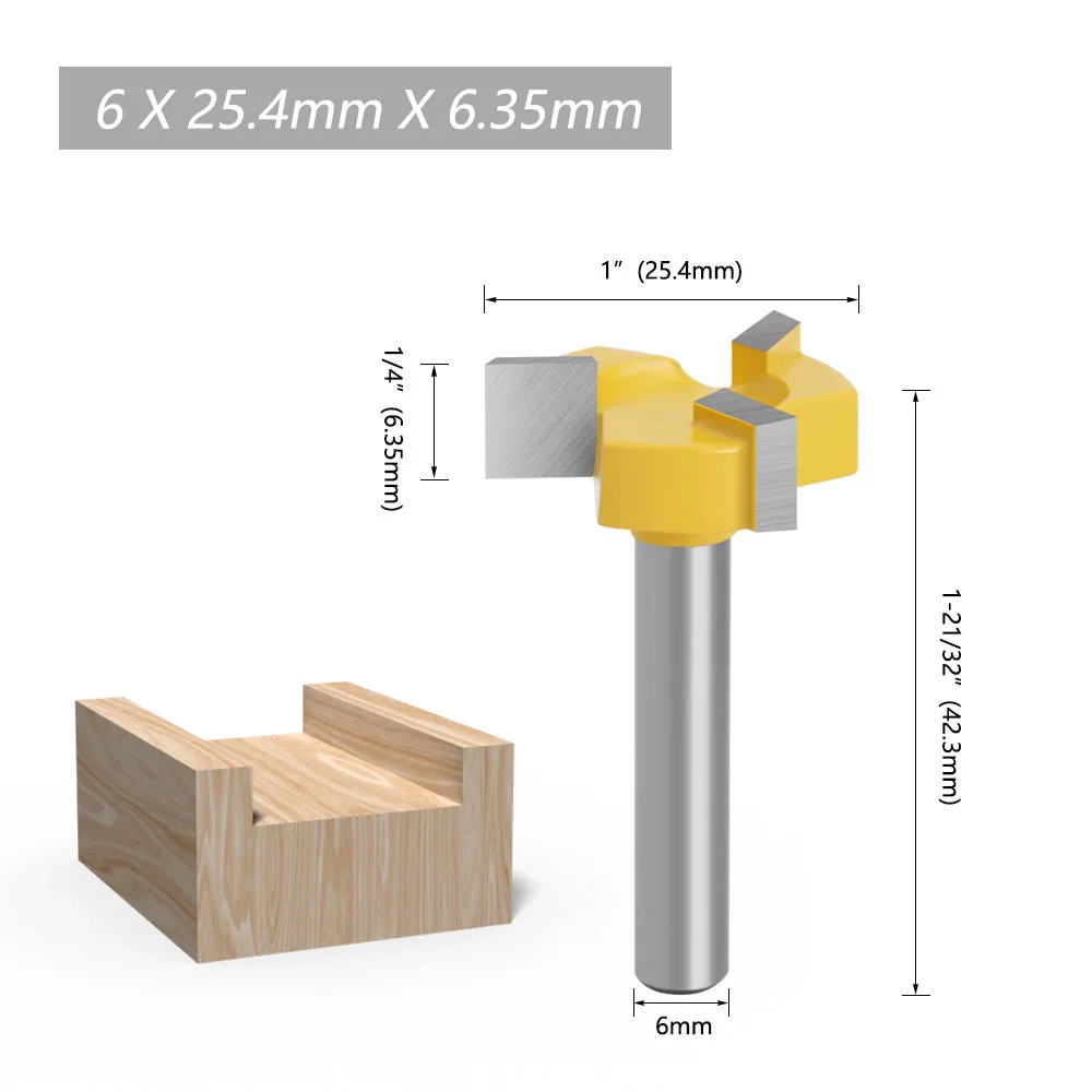 1/4 & 6 Yellow 3-Blade T-Slot Router Bits for Woodworking and Drilling