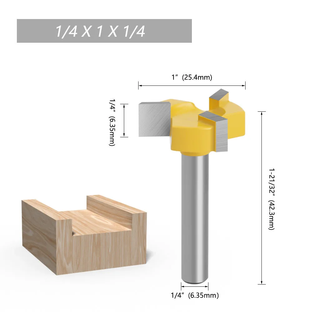 1/4 & 6 Yellow 3-Blade T-Slot Router Bits for Woodworking and Drilling