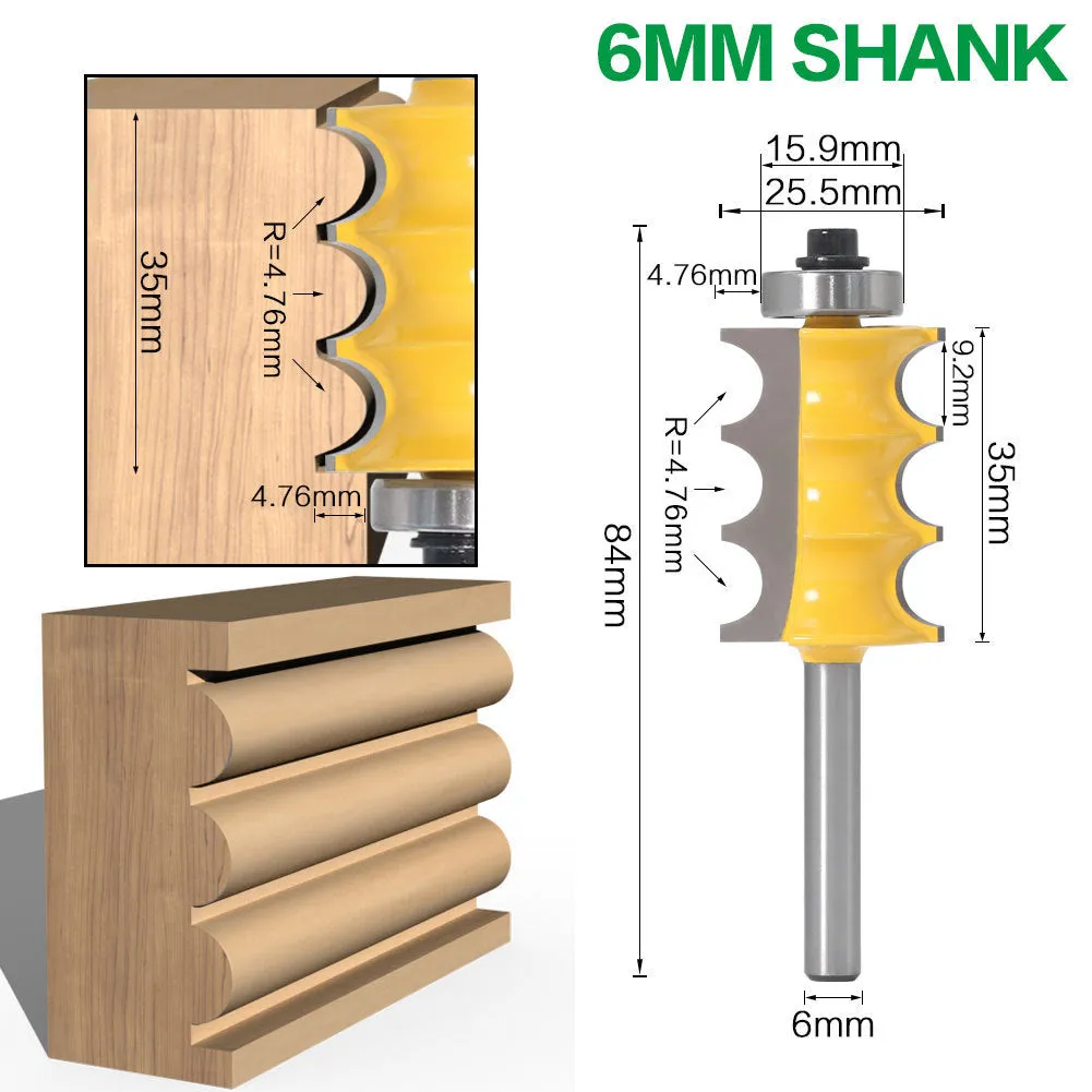 1/4 Handle 6 Flute Router Bit for Woodworking Machines with Shank Diameter 8mm