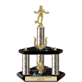 15" Custom 3 Column Black Base Award Trophy With Wreath & Figurine