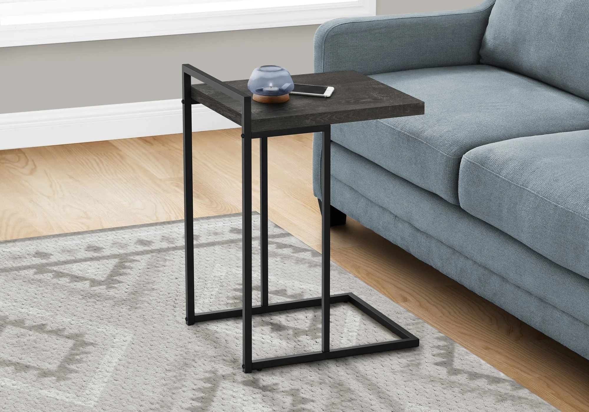 Accent Table - 25"H / Black Reclaimed Wood / Black Metal