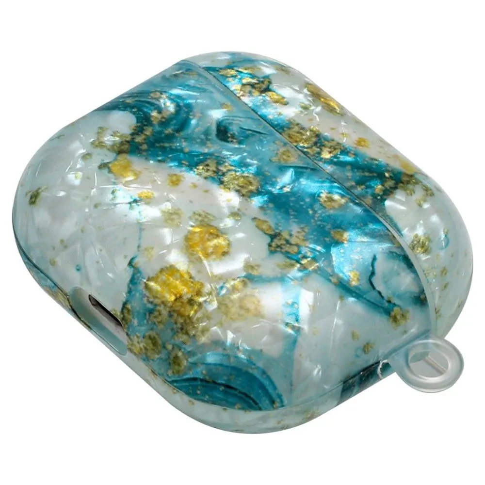 AirPods 3 pattern printing case with lanyard - Blue / Gold Marble