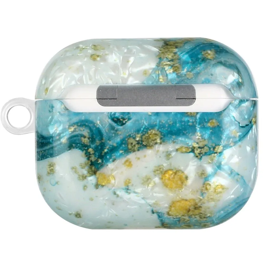 AirPods 3 pattern printing case with lanyard - Blue / Gold Marble