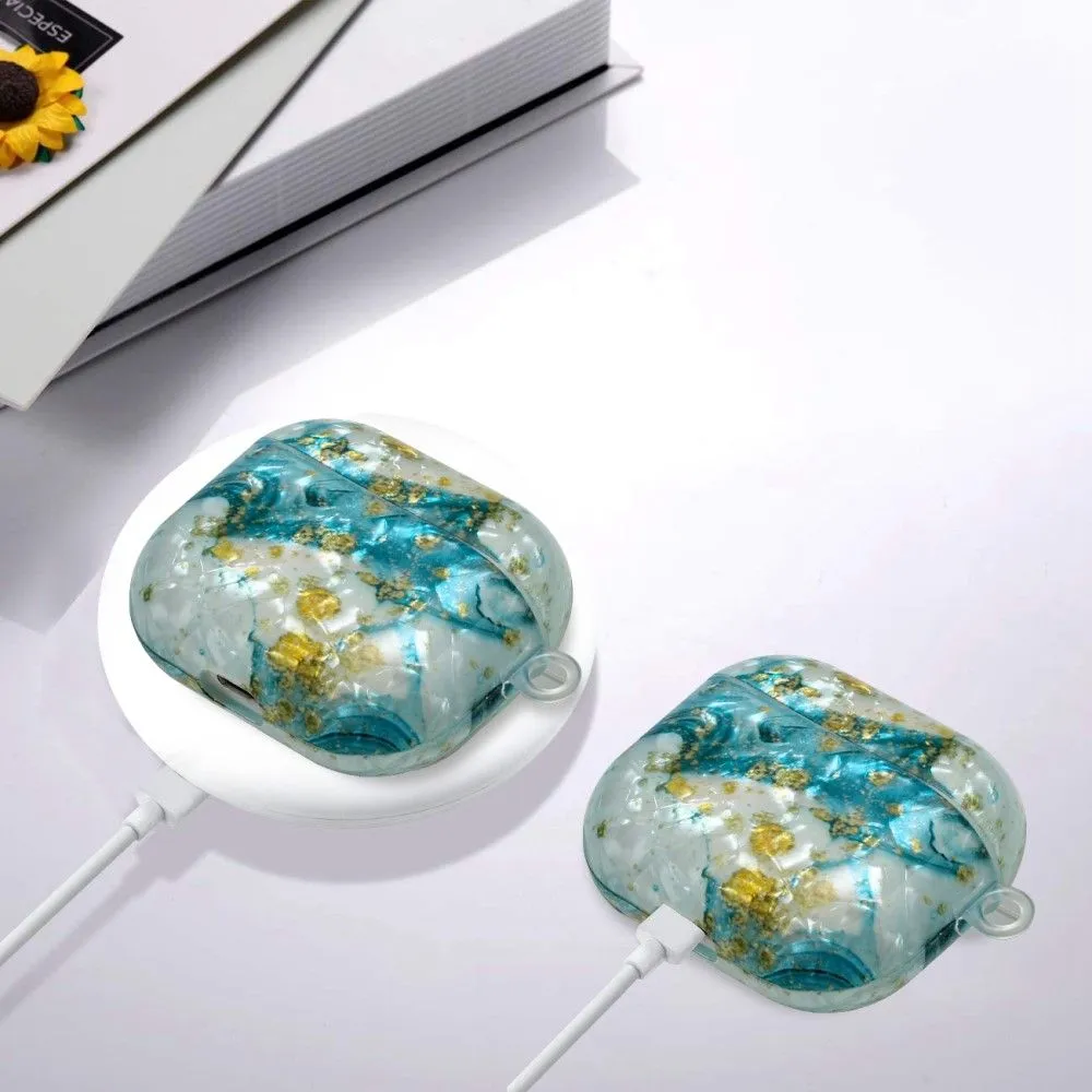 AirPods 3 pattern printing case with lanyard - Blue / Gold Marble