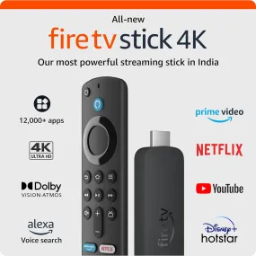 All-new Amazon Fire TV Stick 4K streaming device, ultra-cinematic 4K streaming, supports Wi-Fi 6, Dolby Vision/Atmos, HDR10 