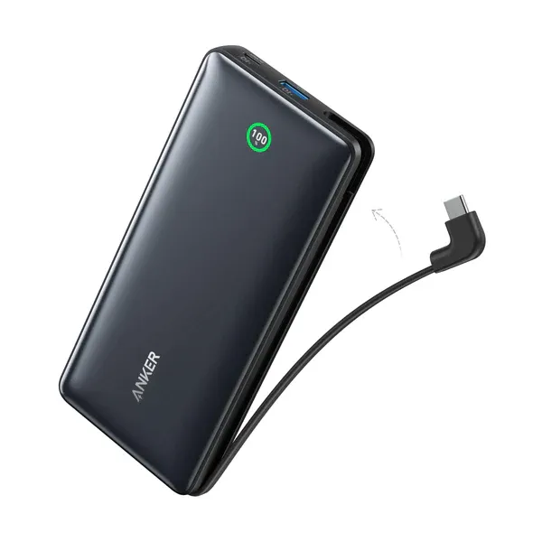 Anker Nano Power Bank 20K Built-In USB-C Cable, 30Watts, Black