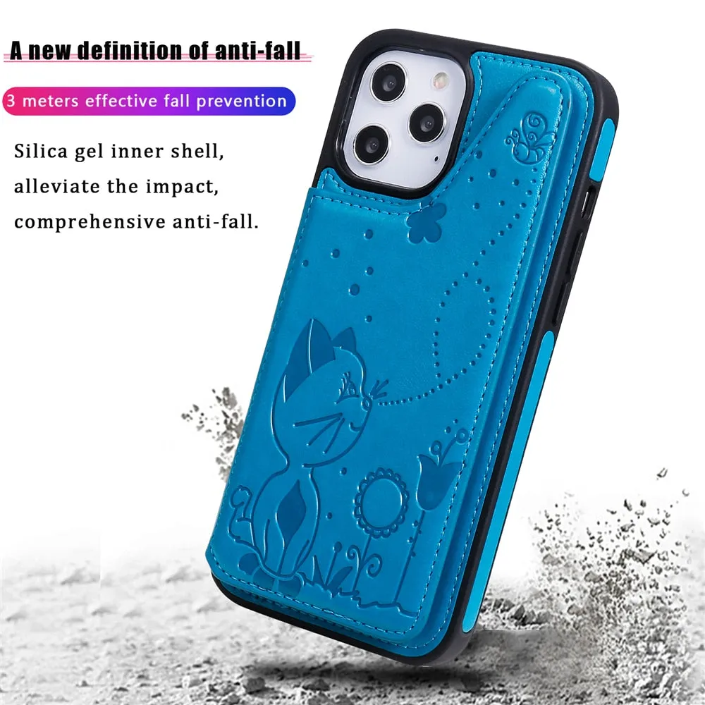 Anymob iPhone Case Blue Flip Leather Holder Stand Book Cover