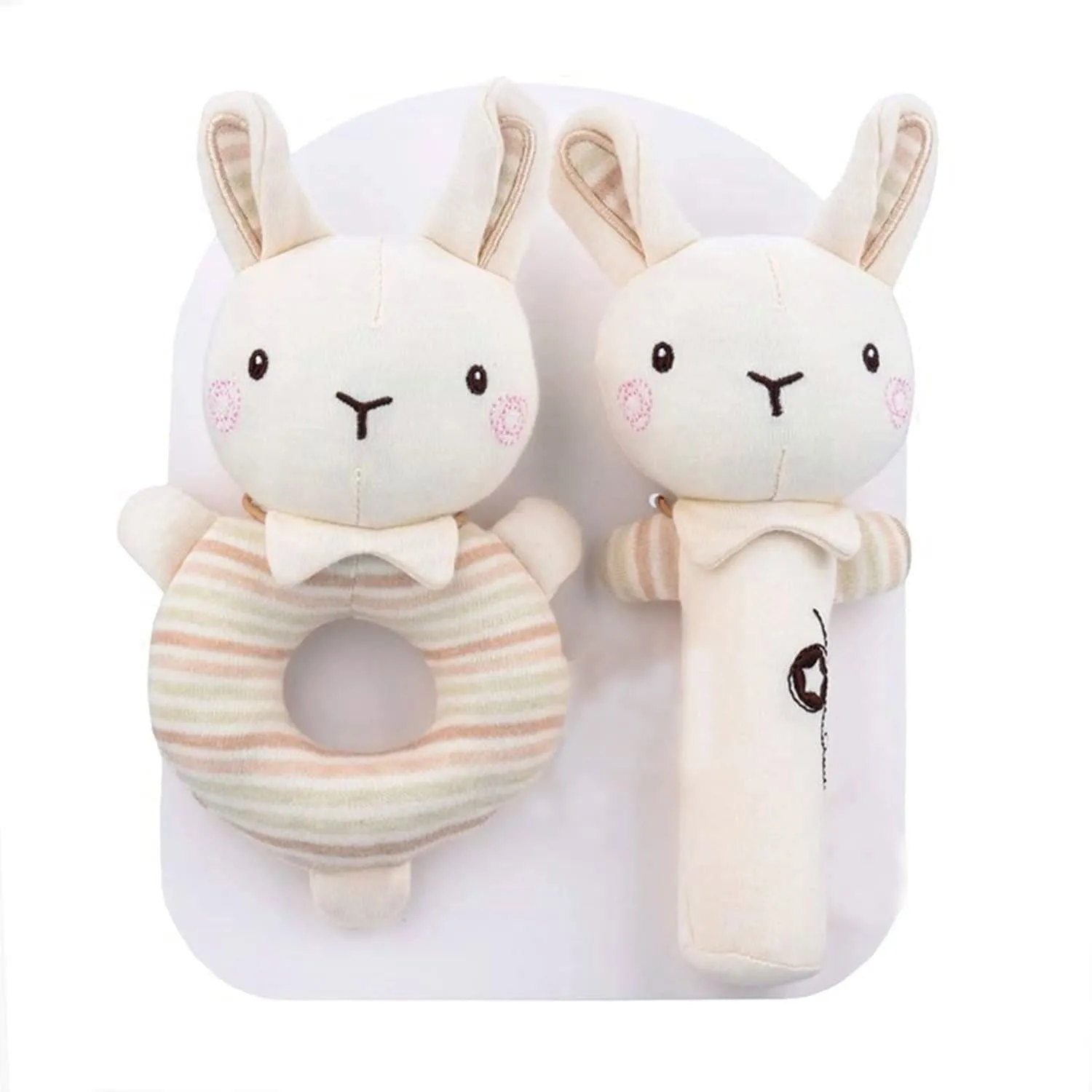 Baby Moo Bunny Bounce 2 Pack Squeaker Handheld Rattle Toy - Cream