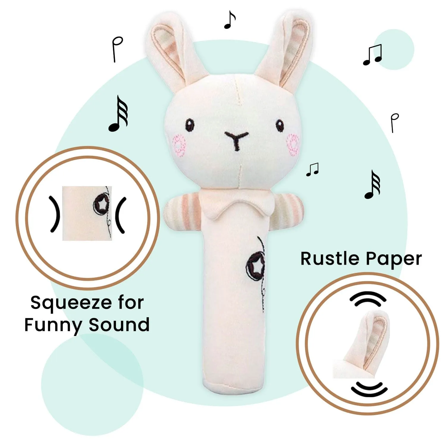 Baby Moo Bunny Bounce 2 Pack Squeaker Handheld Rattle Toy - Cream