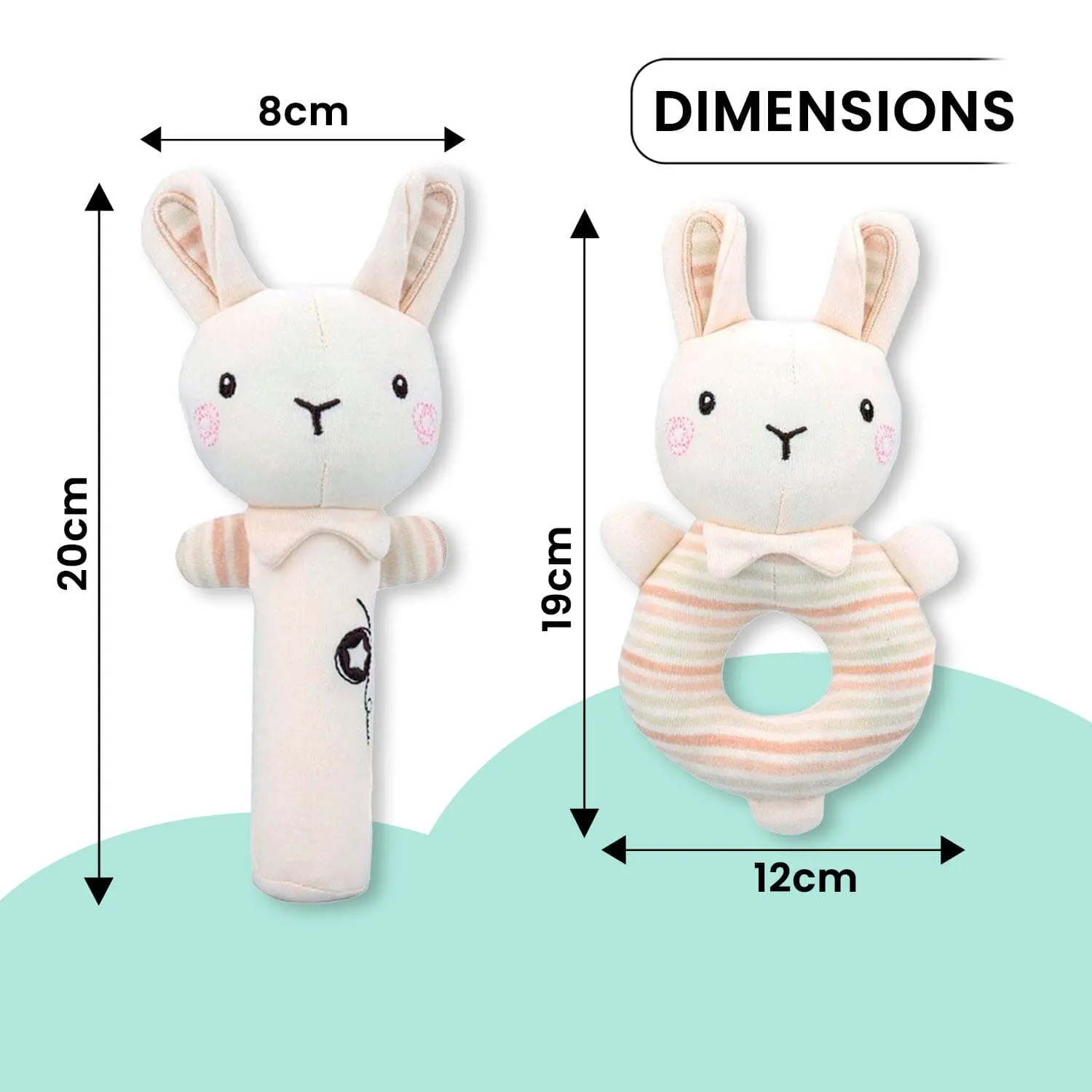 Baby Moo Bunny Bounce 2 Pack Squeaker Handheld Rattle Toy - Cream