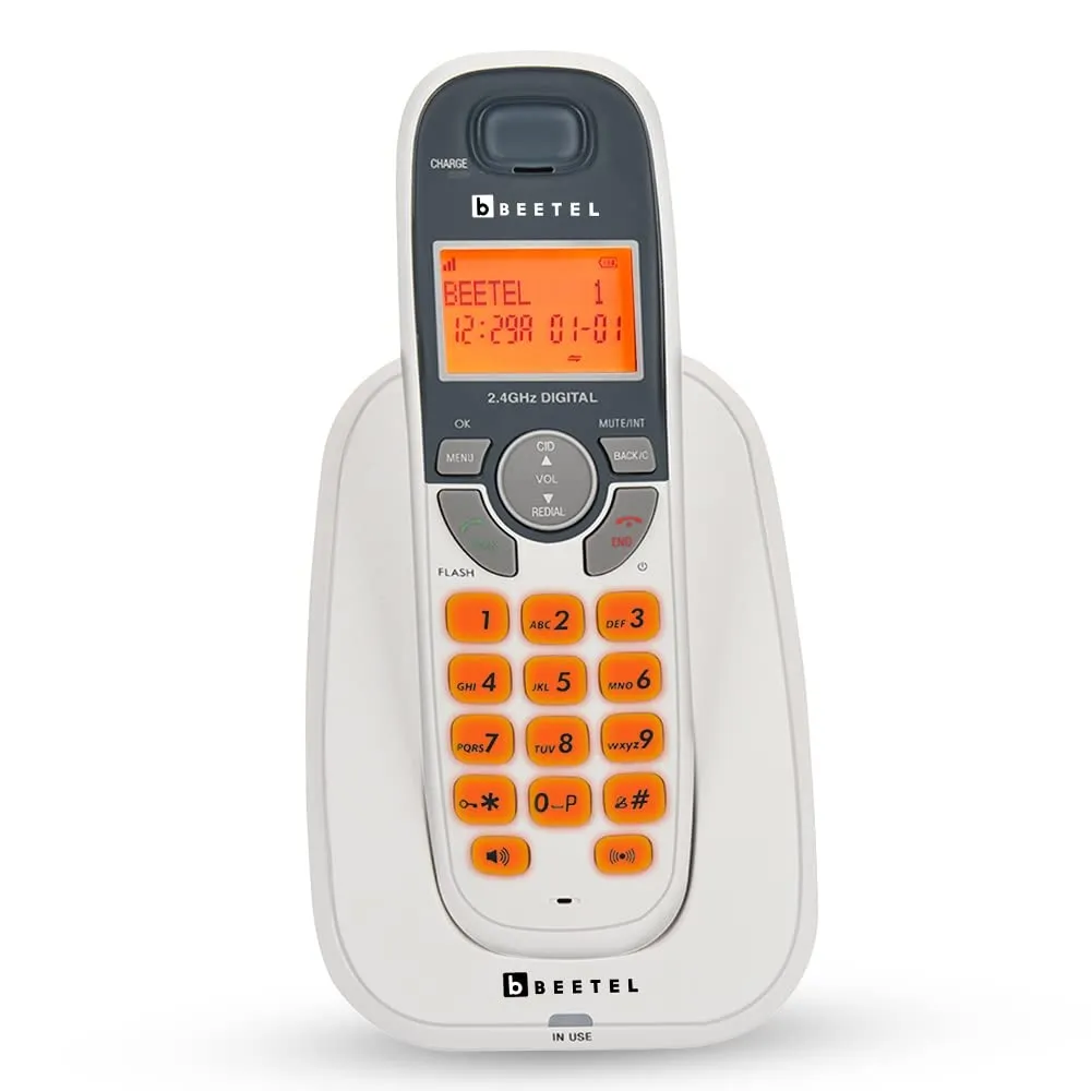 Beetel X70 Cordless Phone, 2.4GHz Frequency, 2 Way Speaker Phone, Ringer Volume, LED Notification for Ringer and Charging (X70)(White)