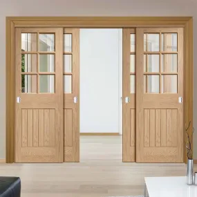 Bespoke Pass-Easi Suffolk Oak 6 Pane Glazed - 4 Sliding Doors and Frame Kit - Prefinished