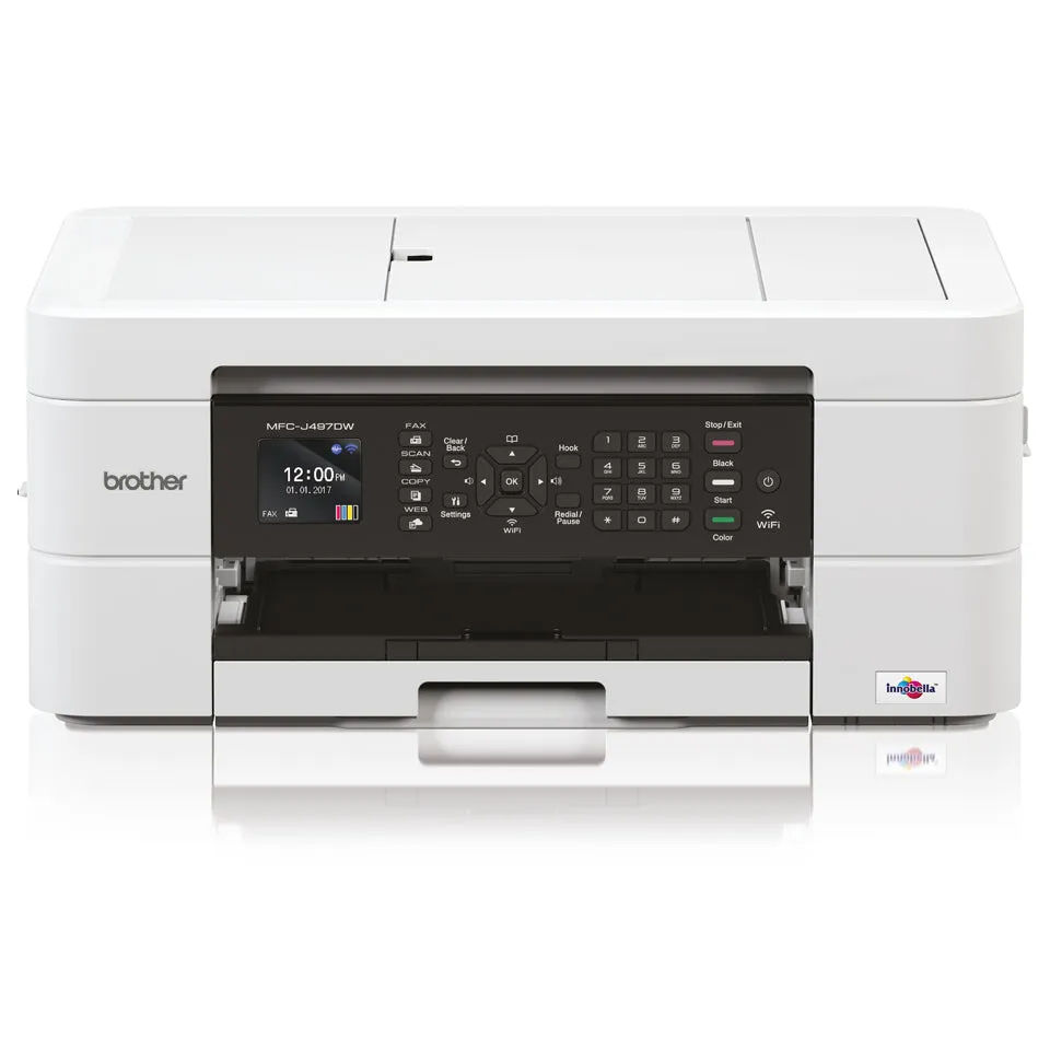 Brother MFC-J497DW Inkjet Multifunction Printer, 128MB Memory, Wireless, Automatic Duplex Print, Color LCD Display - MFC-J497DW