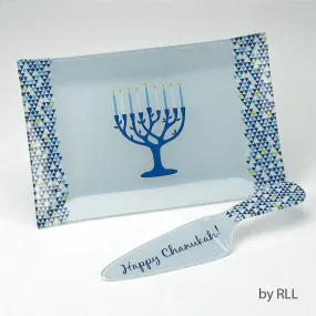 Chanukah Tray/server Set, "tree Of Life",glass, Gift Box