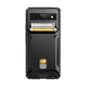 Clayco Google Pixel 6A Cache Shock-Absorption Heavy Duty Slim Wallet Phone Case - Black