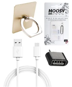 Combo of LIRAMARK Micro Usb Data Cable   OTG   Noosy   Ring Mobile Stand