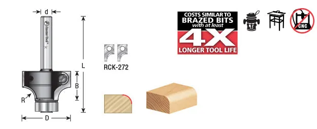 Corner Rounding Router Bit | 1⁄4 Radius x 1 Dia x 1⁄2 x 1⁄4"Shank | RC-49504 | 738685724958