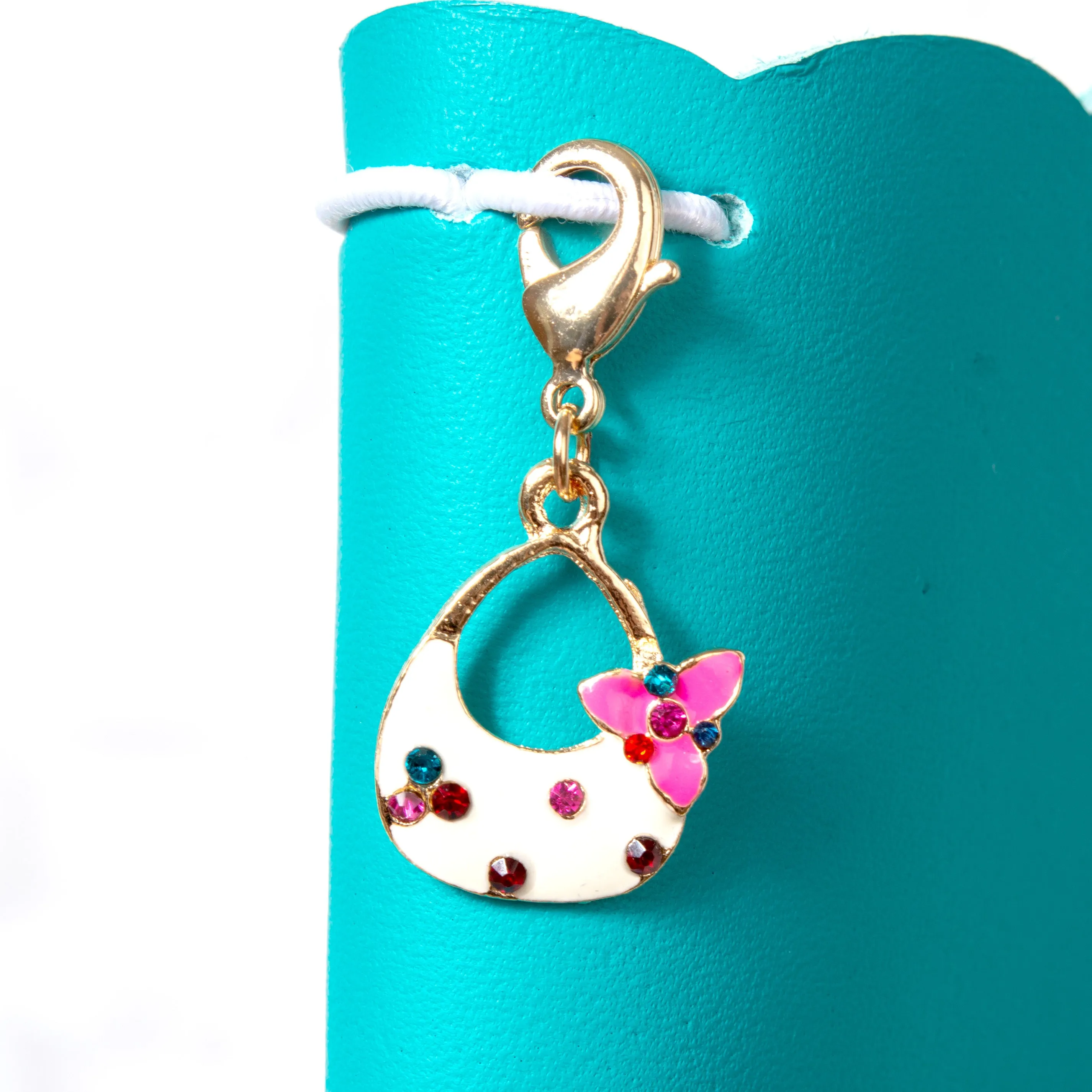 Cream Enamel Purse Charm with Rhinestone Accents