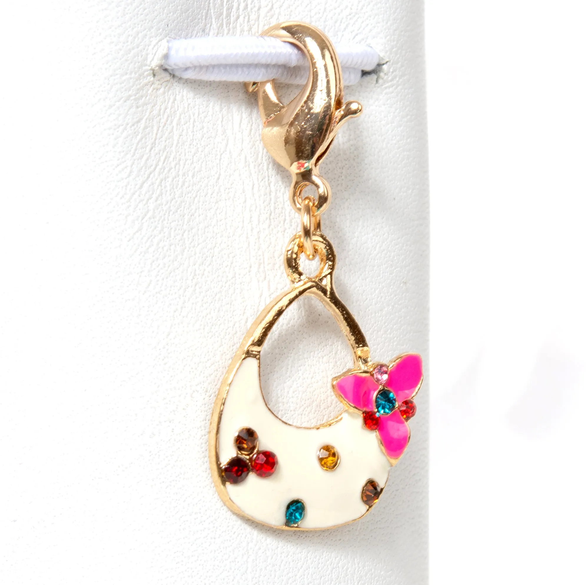 Cream Enamel Purse Charm with Rhinestone Accents