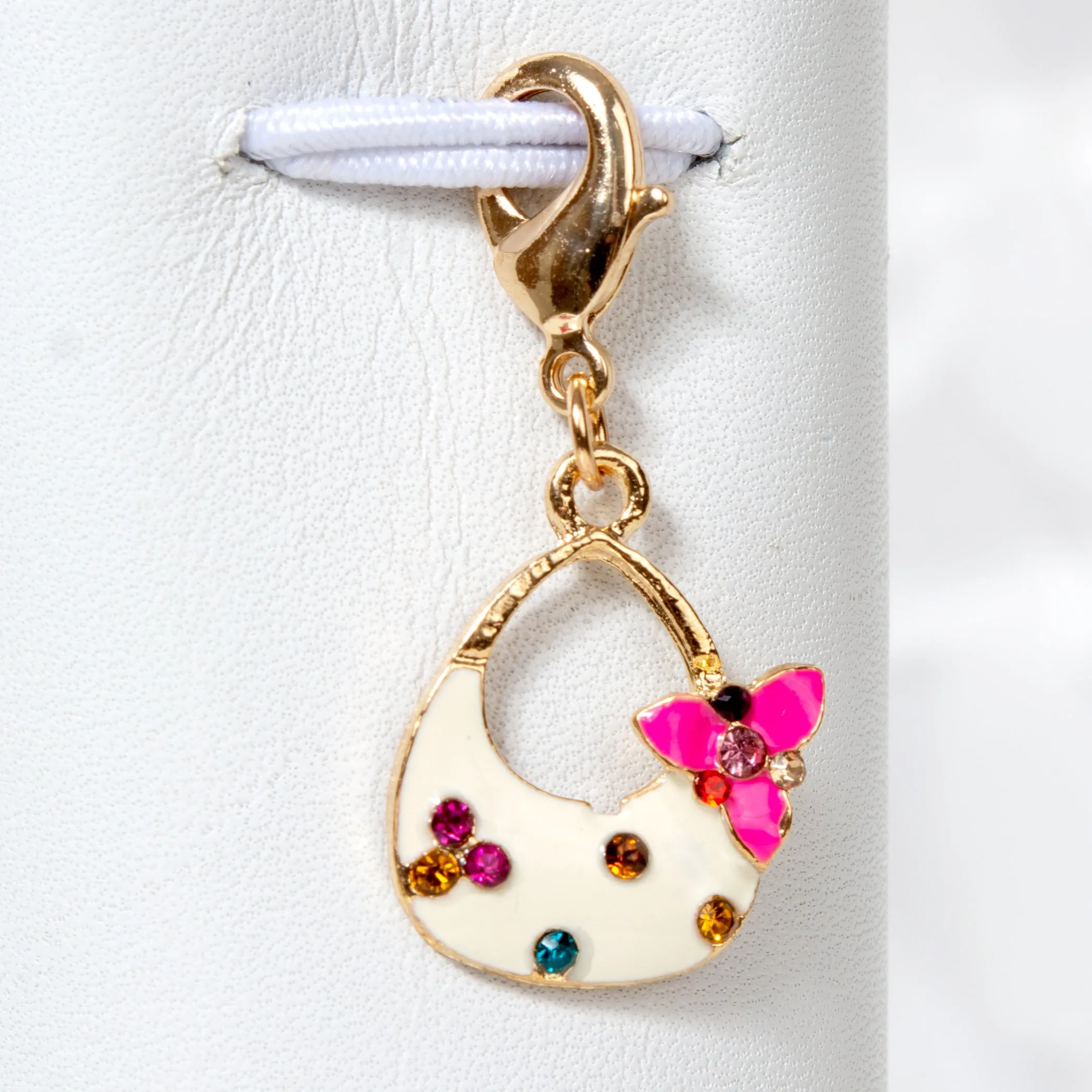 Cream Enamel Purse Charm with Rhinestone Accents