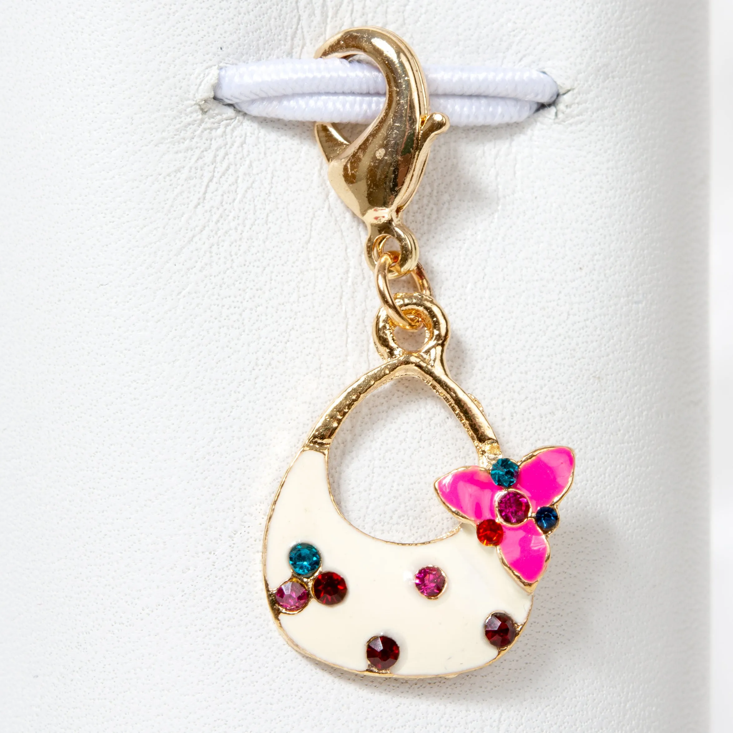 Cream Enamel Purse Charm with Rhinestone Accents