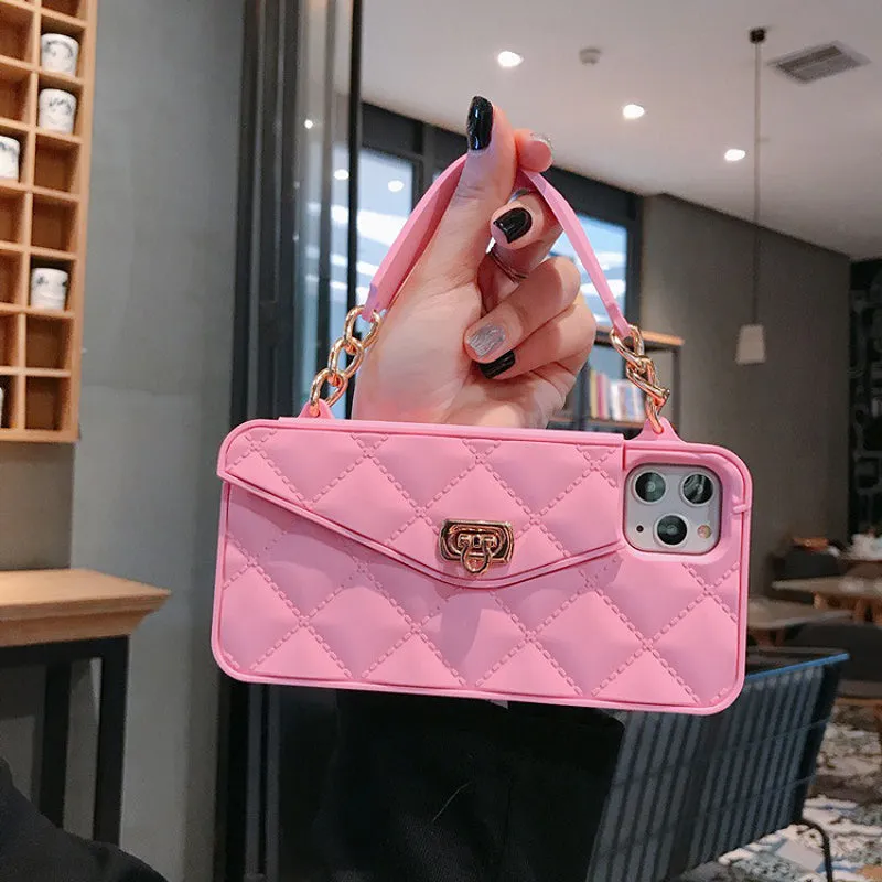 Crossbody Luxury Designer Silicone Purse Wallet Phone Case With Chain For iPhone 14