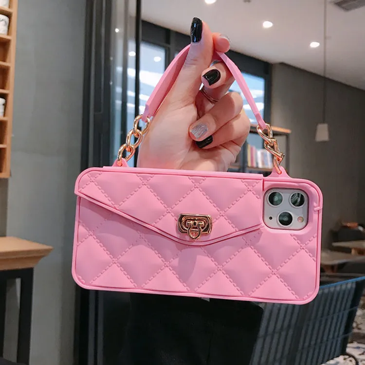 Crossbody Luxury Designer Silicone Purse Wallet Phone Case With Chain For iPhone 14