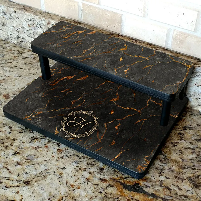 Custom Counter Caddies™ - "Marble Monogram" Themed Artwork - Straight Shelf - 12" Length