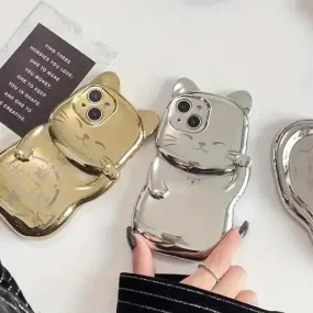 Cute Electroplated Cat Shaped Phone Case (For iPhones)