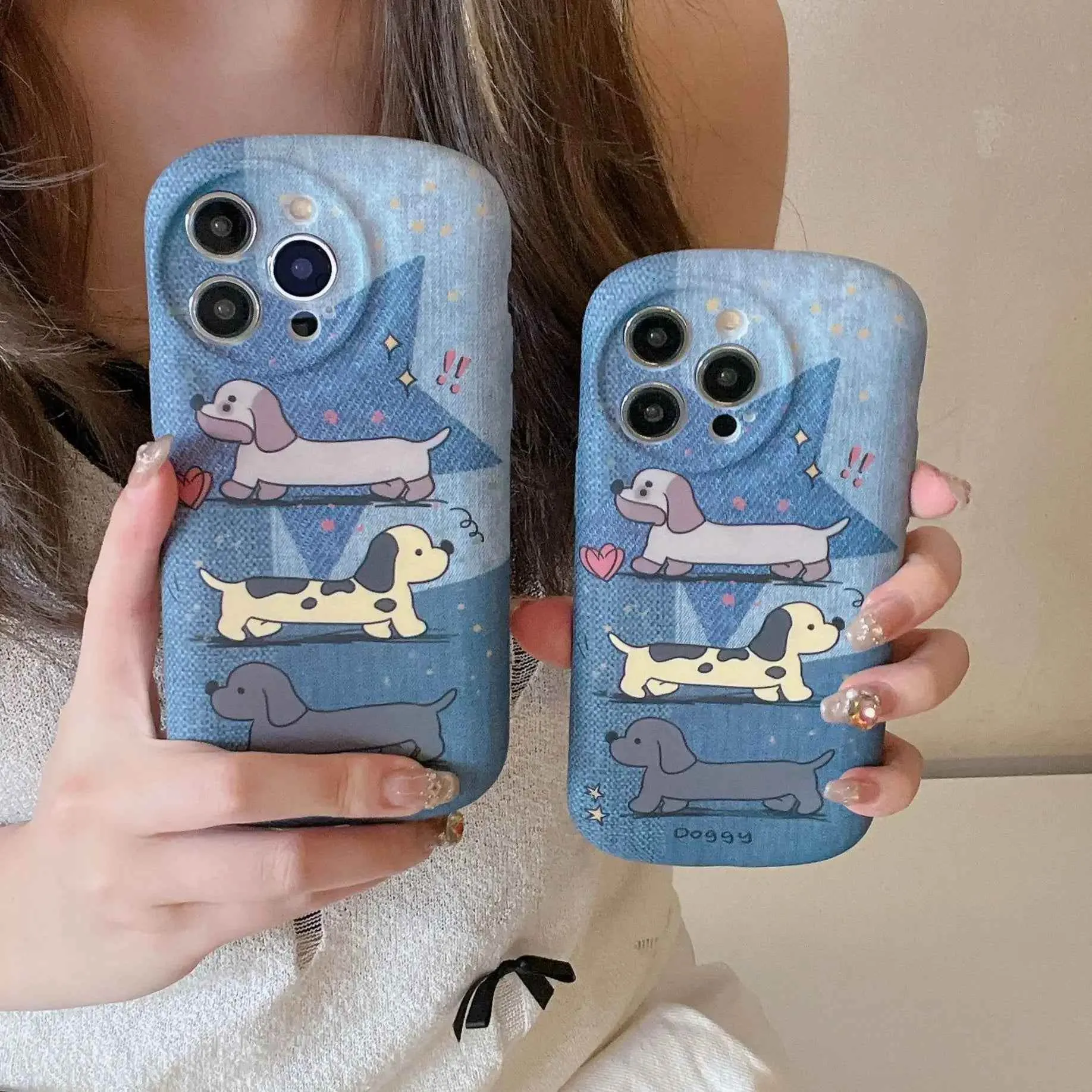 Cute Phone Cases - Dachshund Puppy Denim Cartoon Cover for iPhone 15, 14, 13, 12, 11, Pro Max - TSP380