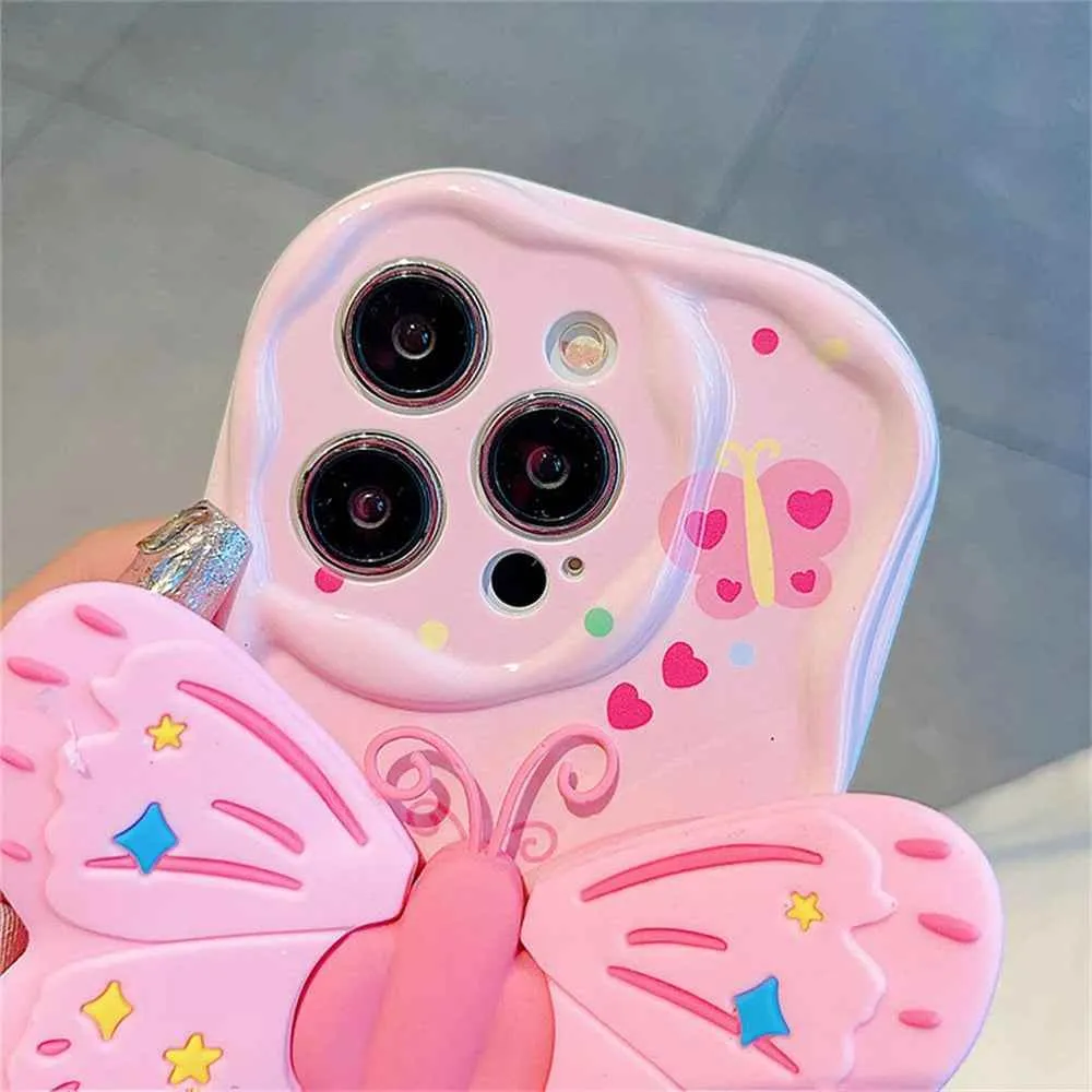 Cute Phone Cases for iPhone 15/14/13/12/11 - 3D Butterfly Holder  - TSP324