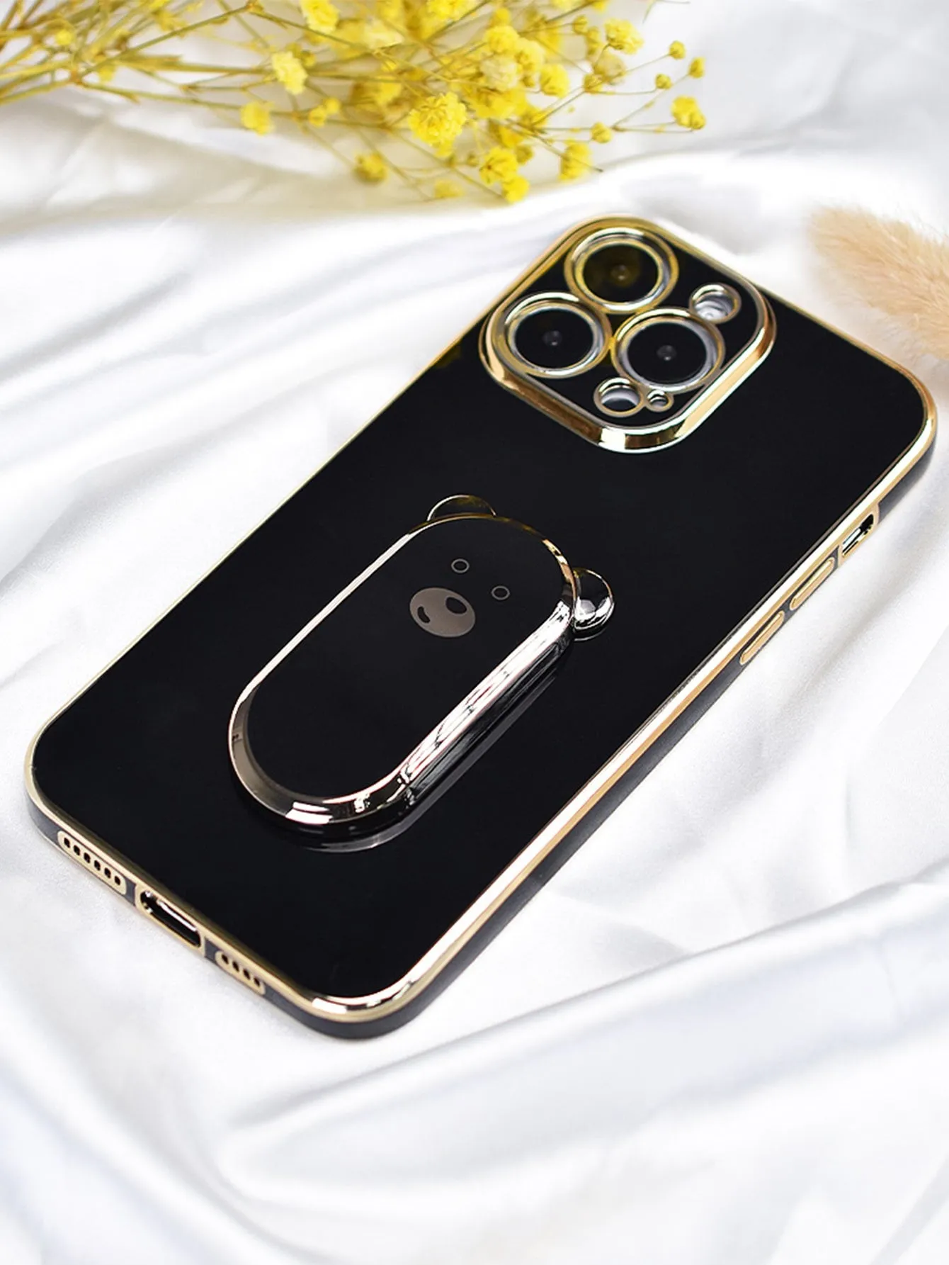 Electroplated Cute Bear Bracket Phone Case with Hidden Stand