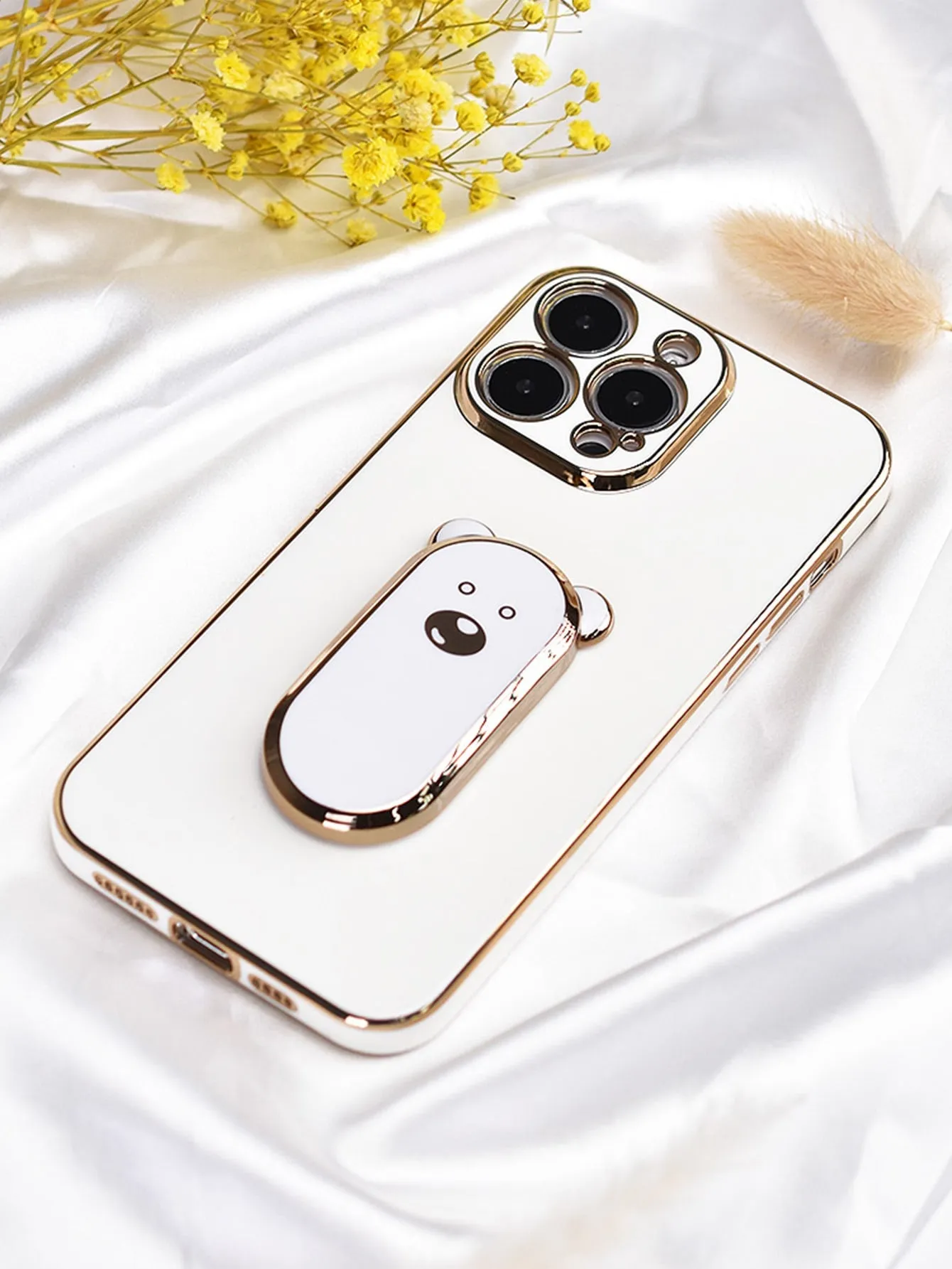 Electroplated Cute Bear Bracket Phone Case with Hidden Stand