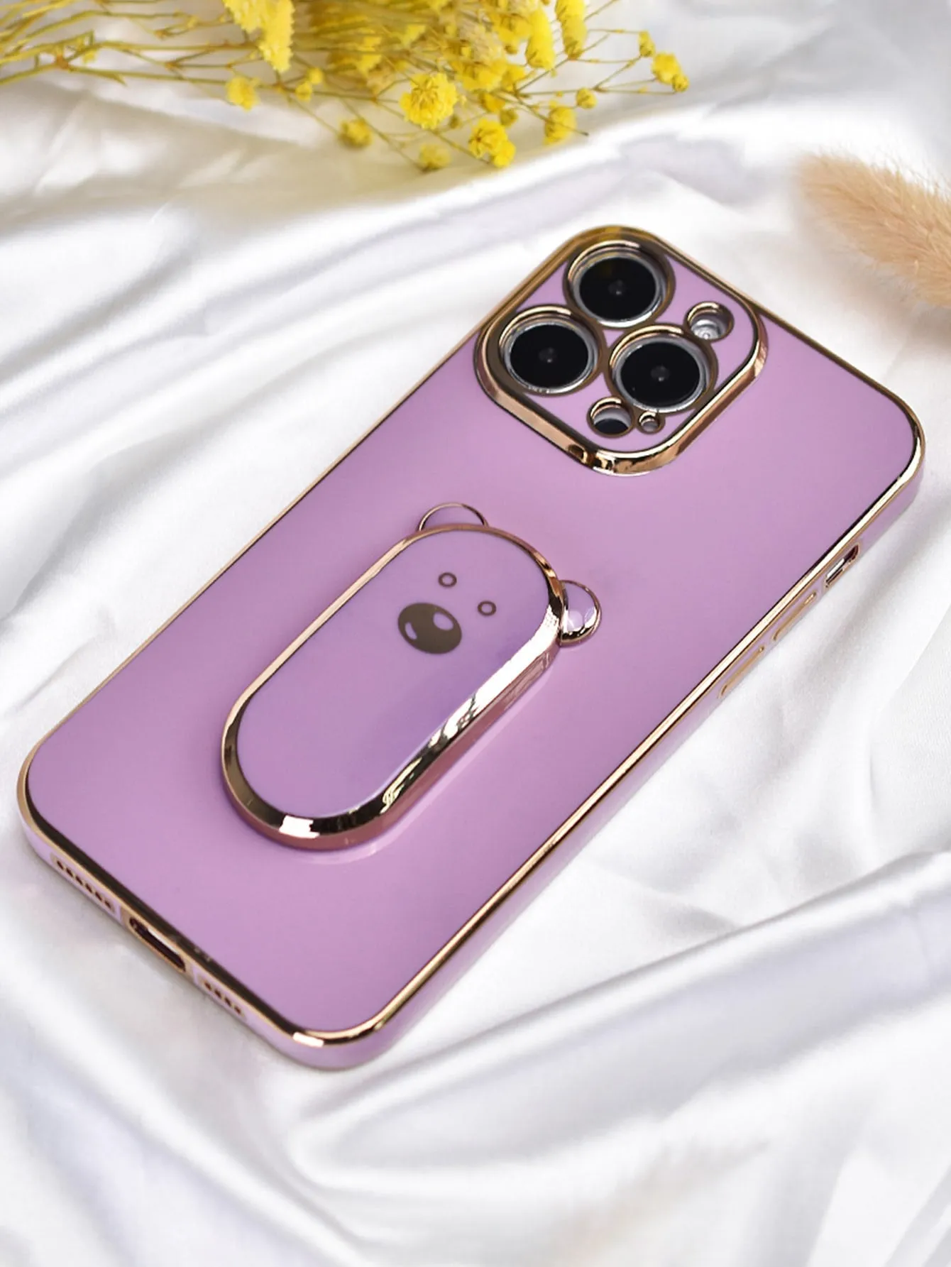 Electroplated Cute Bear Bracket Phone Case with Hidden Stand