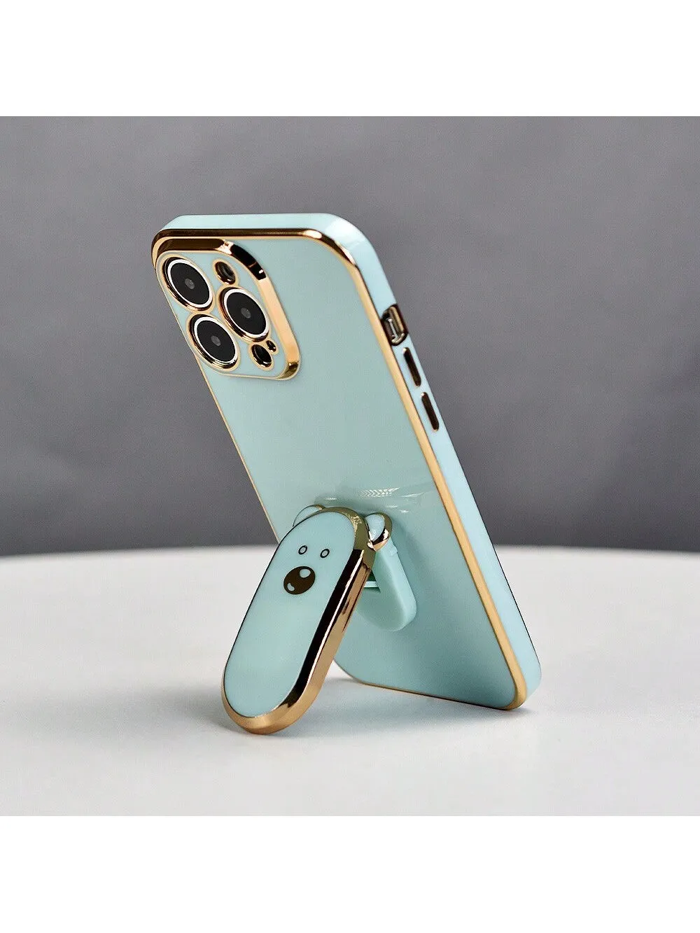 Electroplated Cute Bear Bracket Phone Case with Hidden Stand