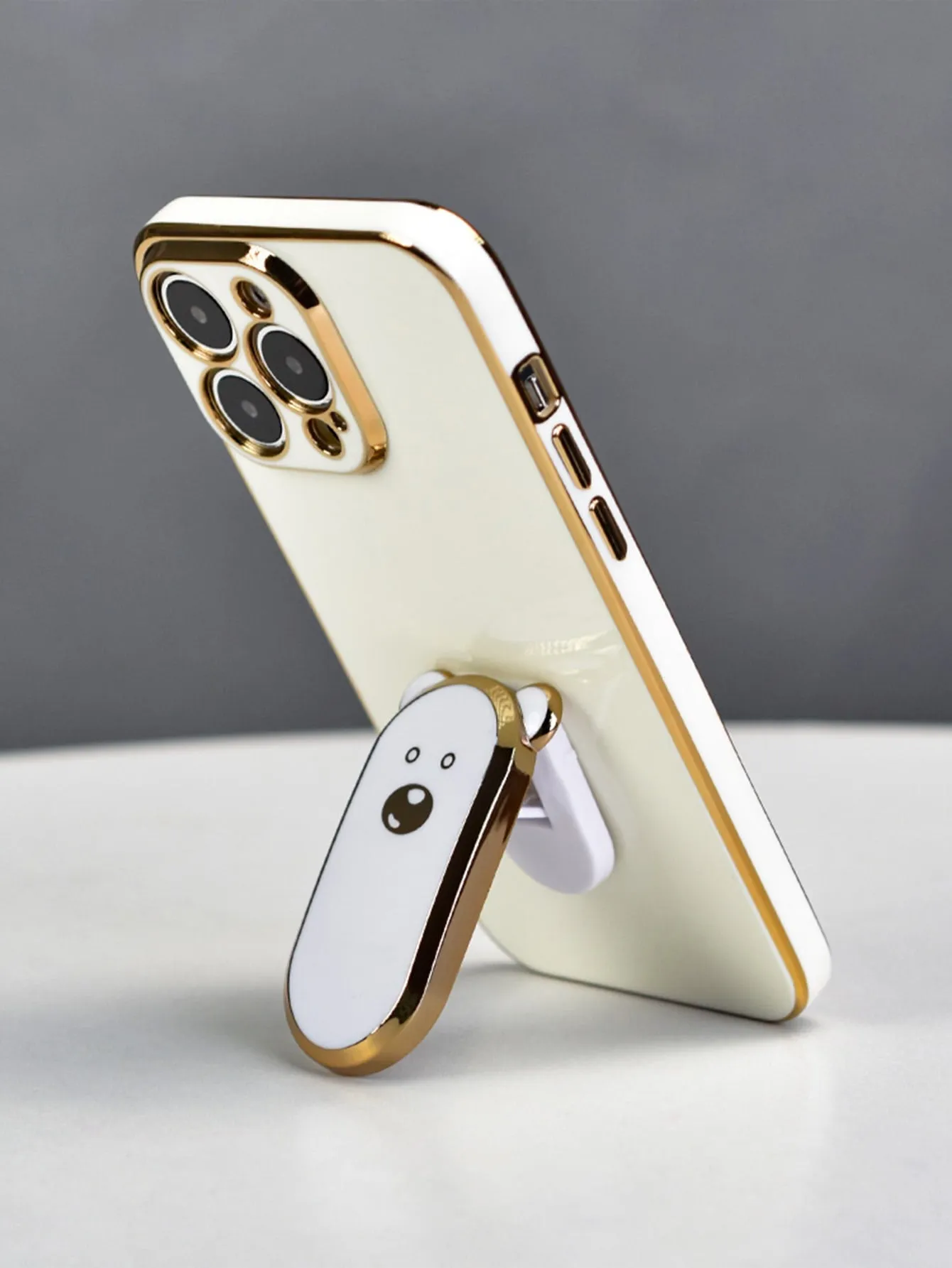 Electroplated Cute Bear Bracket Phone Case with Hidden Stand