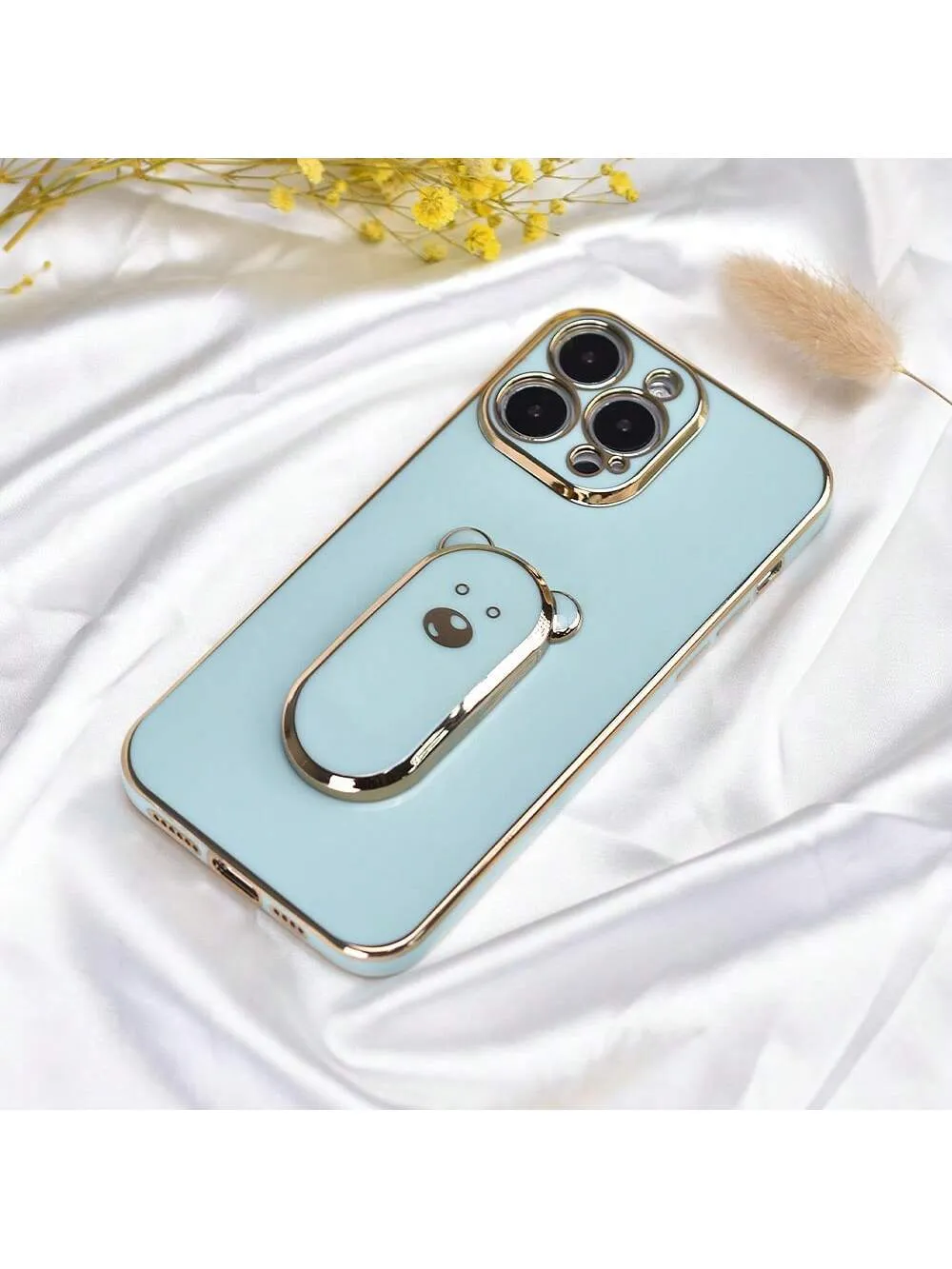 Electroplated Cute Bear Bracket Phone Case with Hidden Stand