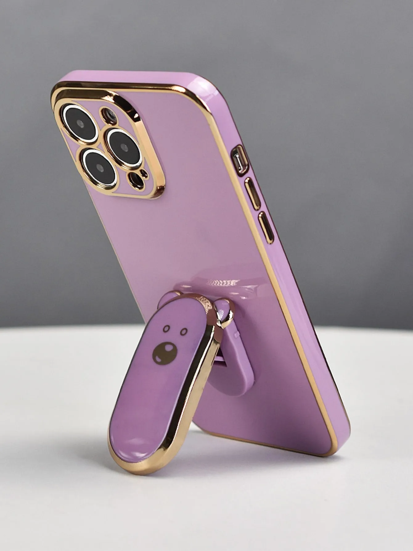 Electroplated Cute Bear Bracket Phone Case with Hidden Stand