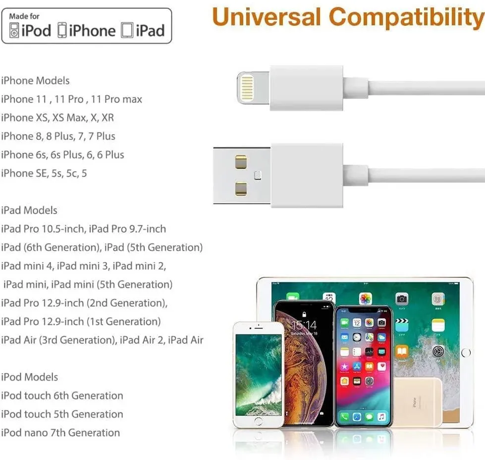 Extra Long 10 FEET Cable 2 Pack! Charger Compatible for Iphone