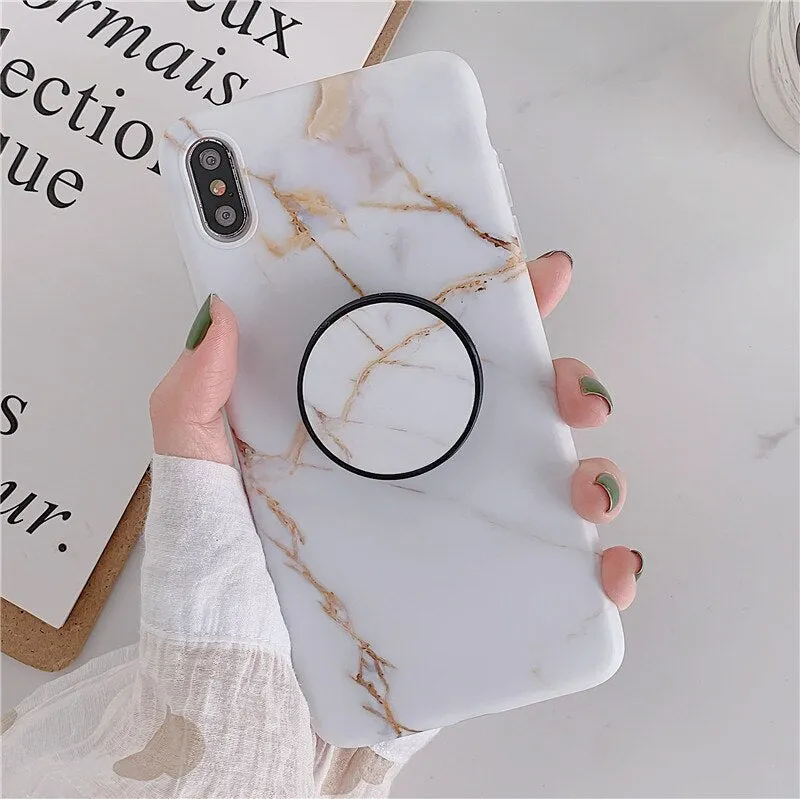 FLYKYLIN Marble Case For Samsung Galaxy A70 A50 A40 Back Cover on Flower Leaf Shell Soft IMD Silicone Phone Coque Holder Stand