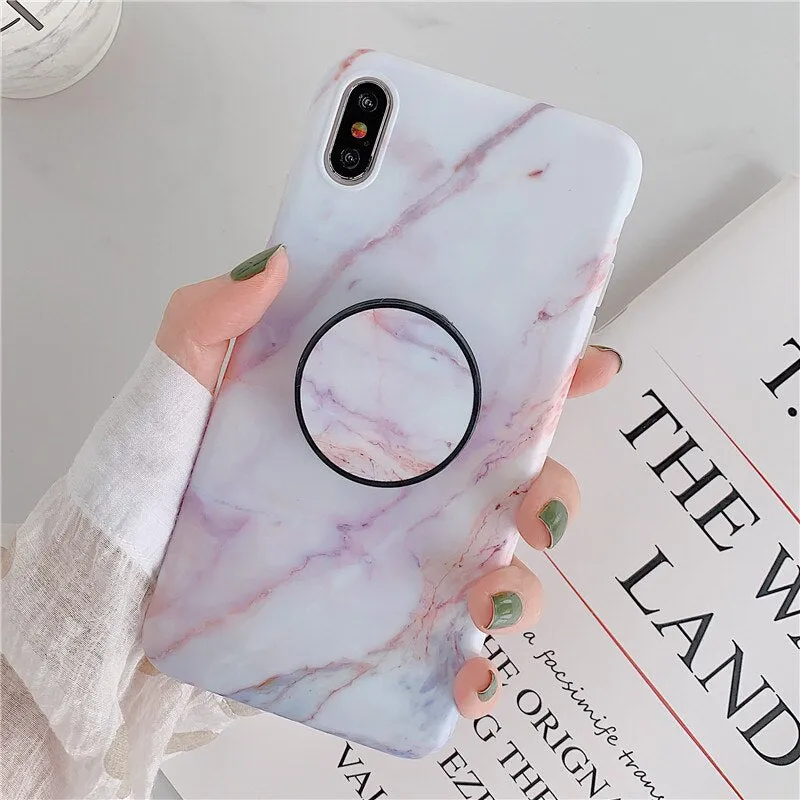 FLYKYLIN Marble Case For Samsung Galaxy A70 A50 A40 Back Cover on Flower Leaf Shell Soft IMD Silicone Phone Coque Holder Stand